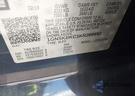 2019 Chevrolet Tahoe Lt z USA, uszkodzony, nr VIN 1GNSKBKC1KR289692